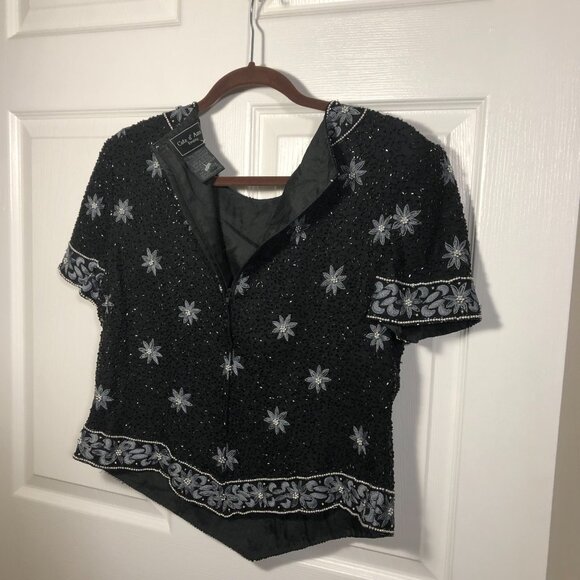 Cote D'Azur Evening vintage beaded embroidered crop top, XL - Picture 9 of 12